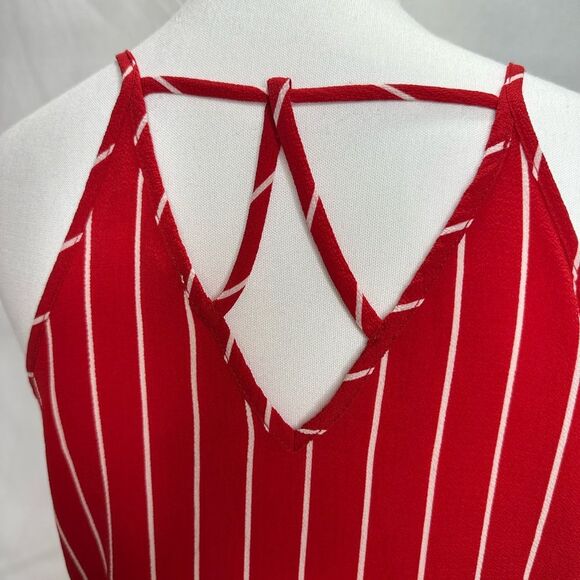 Monteau Red and white striped tank top V-neck Size M - Picture 6 of 10